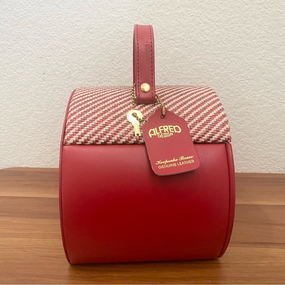 Vintage ALFRED Design Keepsake Red Genuine Leather Organizer Jewelry Case Bag - Picture 4 of 16